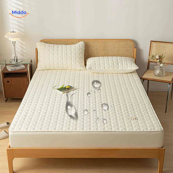 Protectora de Colchon antifluido Comfortora™ | Impermeable, transpirable, Premium - Viene con Fundas y 50% OFF