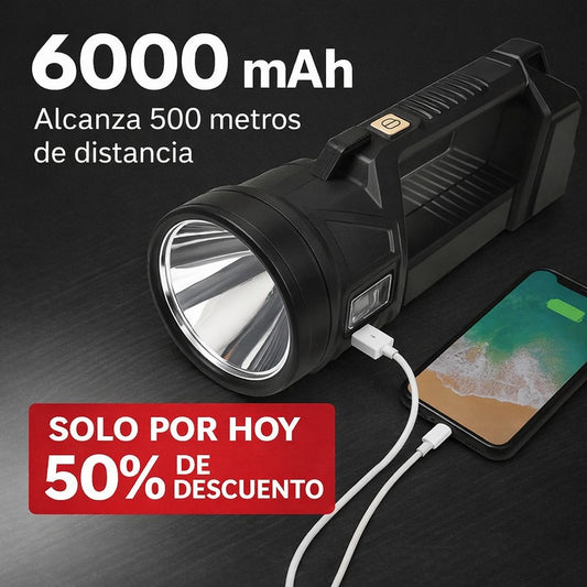Super linterna PowerBeam™ | Ultraclara • 6000 mAh • Alcance de 500 m
